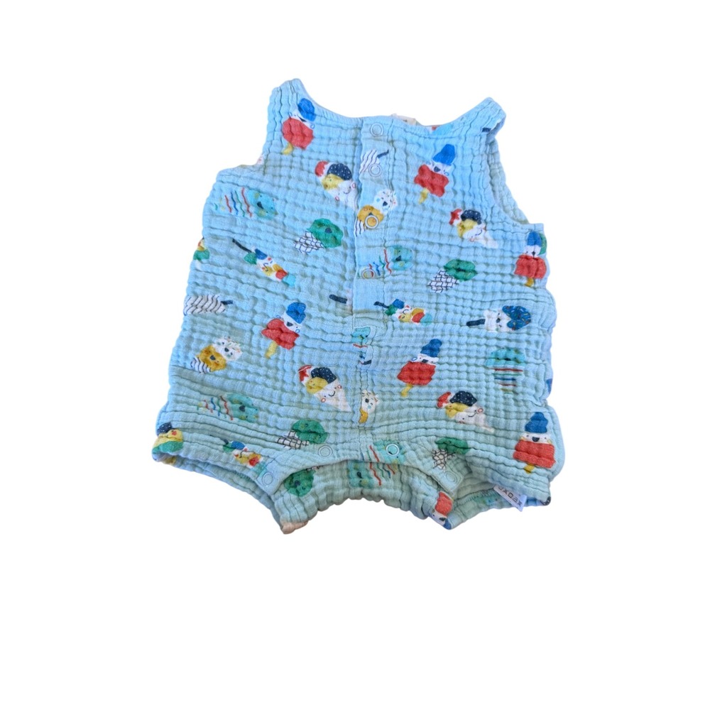 Angel Dear Baby Muslin Romper Light Blue Popsicle Print Sunsuit 6-12M Cotton